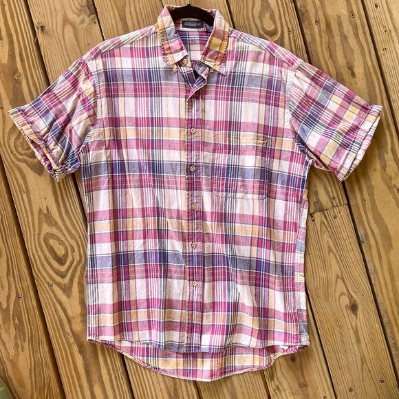 Vintage 1980s Plaid Cotton Madras Popover Short Sleeve Button Down - Men's M - Picture 1 of 6
